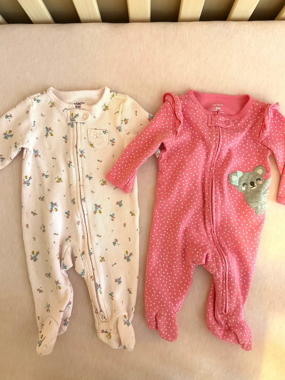 Carter’s Baby Girl Pink/Aqua One-Piece Sleeper BUNDLE of 4- pajama onesies- EUC